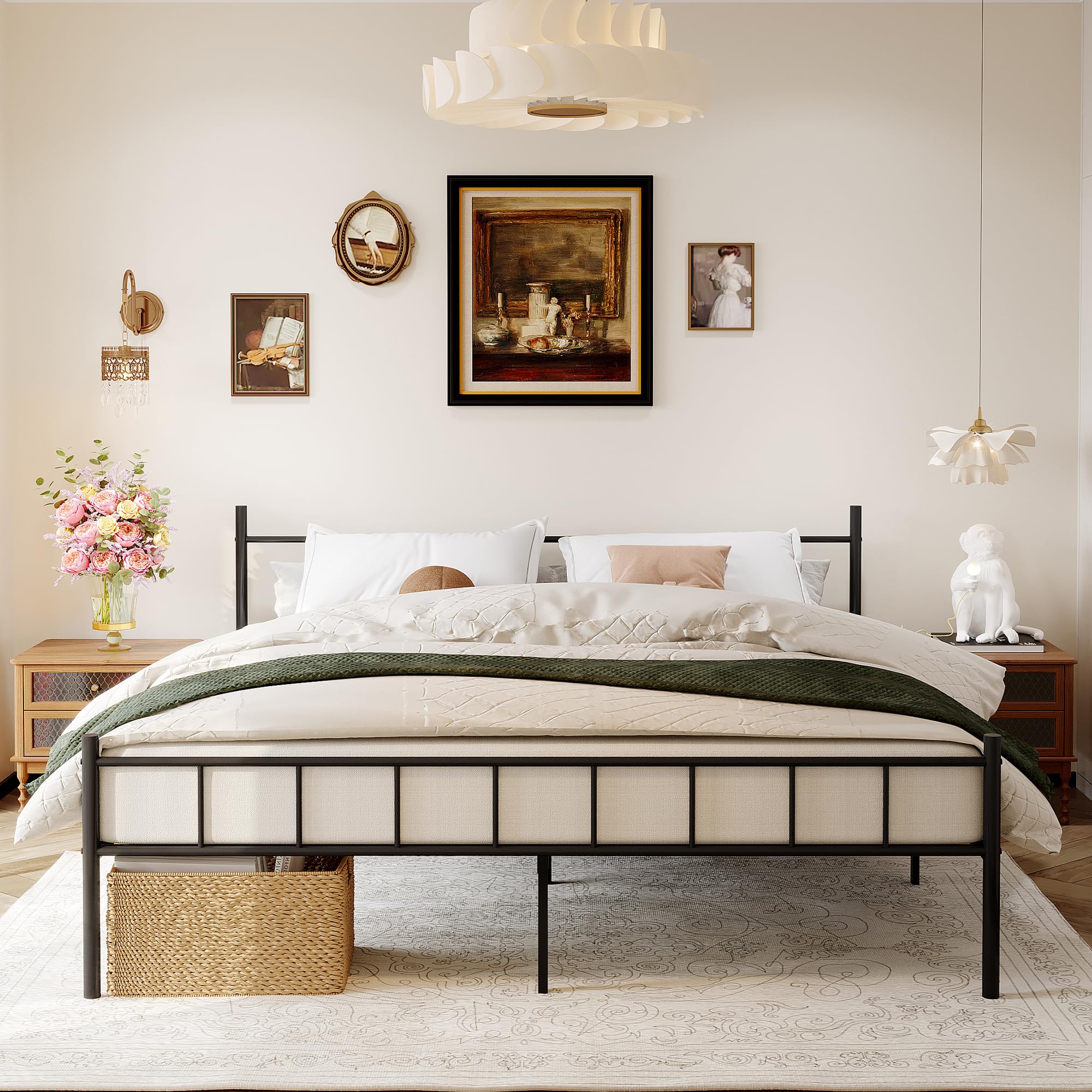 14 Inch California King Size Metal Platform Bed Frame With Headboard