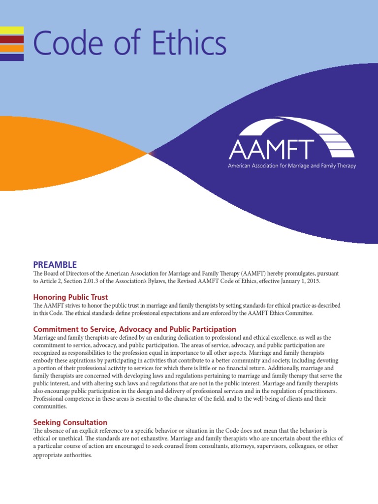 Aamft Code Of Ethics: Professional Guidance