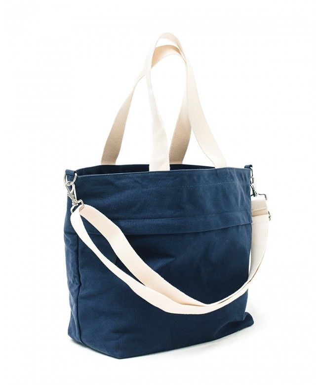 Canvas Market Tote Large Travel Bag With Outer Zipper Pocket Navy