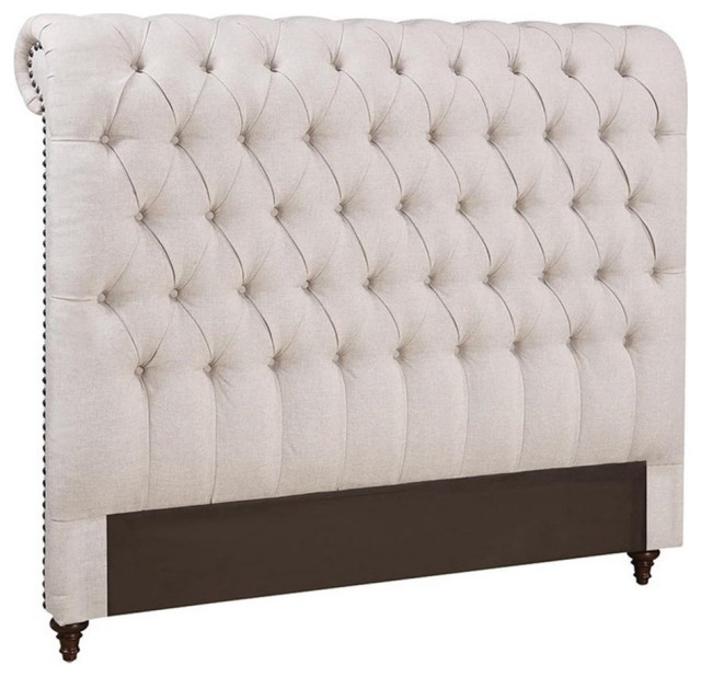 Coaster Devon Queen Rolled Headboard In Beige Fabric Value City