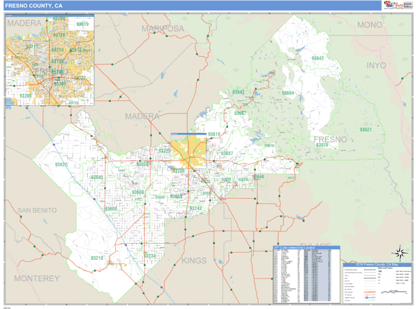 Fresno County California Zip Code Wall Map Maps Com Com