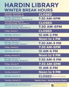 Hardin Library Winter Break Hours Hardin News