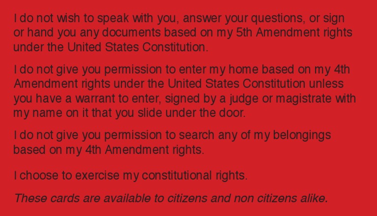 Immigration Know Your Rights Card