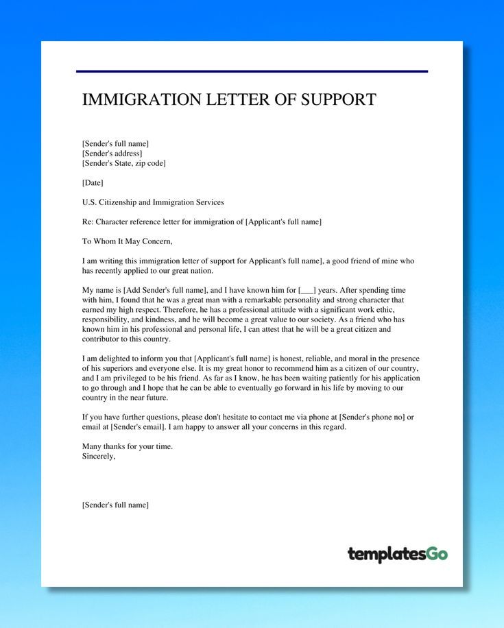 Letter Of Support For Immigration