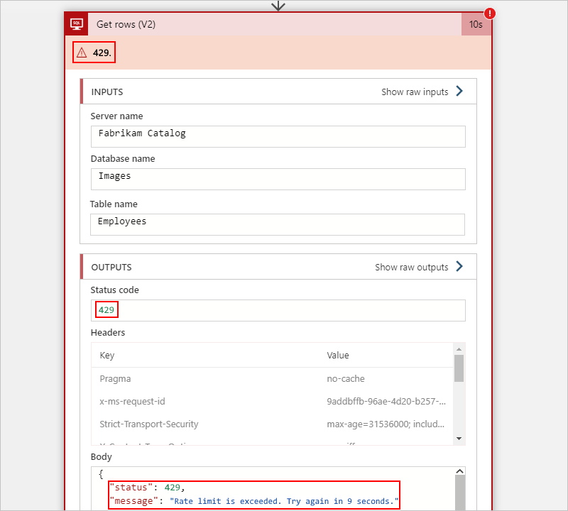 Started To Receive 429 Errors When Posting Data From Azure Logic App To